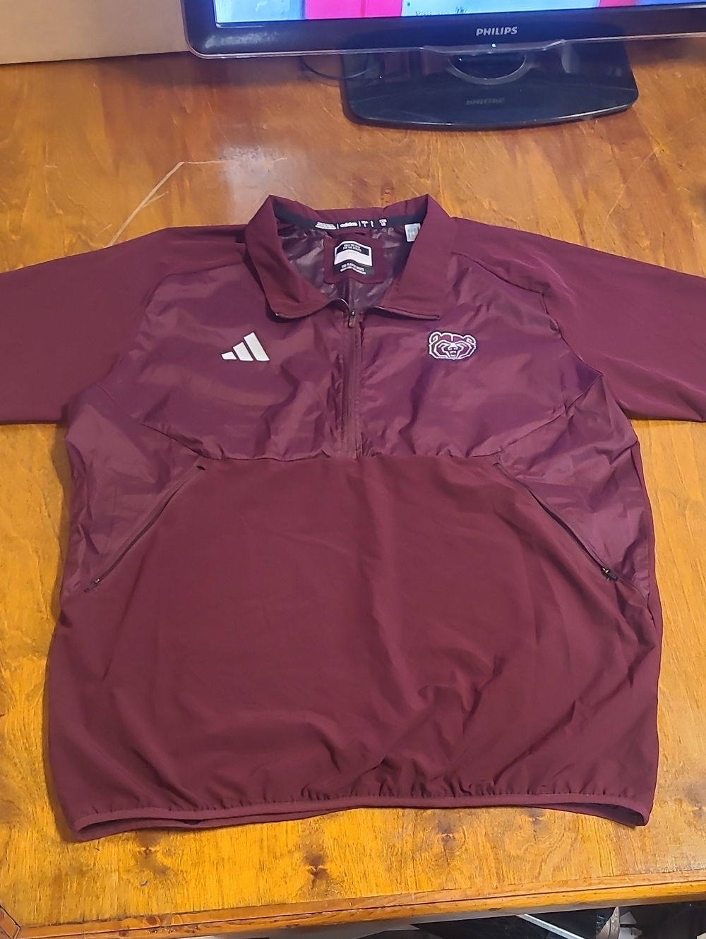 adidas Maroon MSU Bears Half-Zip Pullover Windbreaker Short Sleeve